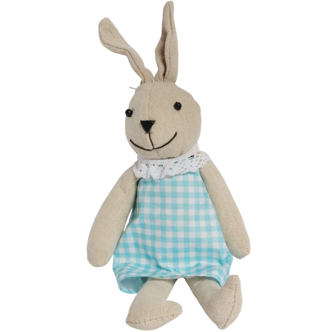 Zając zawieszka lniana Ozdoba Wielkanocna Figurka w niebieskiej sukience 26 cm — zdjęcie 2