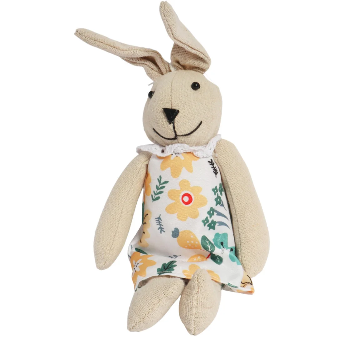 Zając zawieszka lniana Ozdoba Wielkanocna Figurka w sukience w kwiatki 26 cm — zdjęcie 2