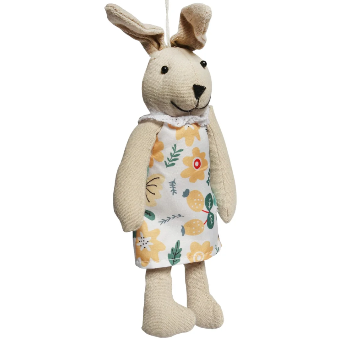 Zając zawieszka lniana Ozdoba Wielkanocna Figurka w sukience w kwiatki 26 cm — zdjęcie 3