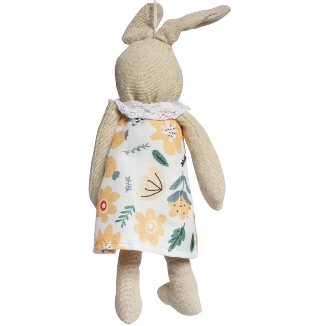Zając zawieszka lniana Ozdoba Wielkanocna Figurka w sukience w kwiatki 26 cm — zdjęcie 4