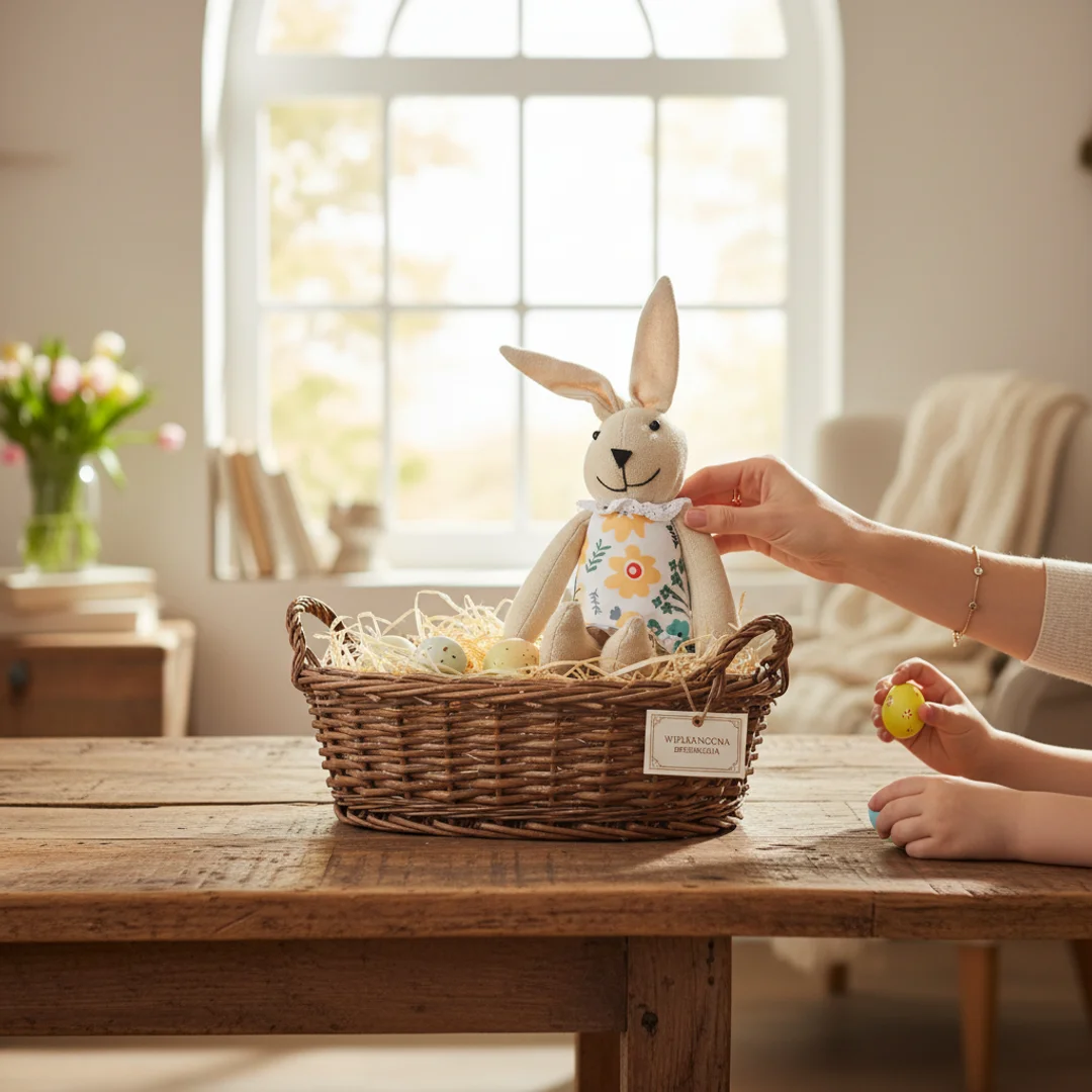 Zając zawieszka lniana Ozdoba Wielkanocna Figurka w sukience w kwiatki 26 cm — zdjęcie 6