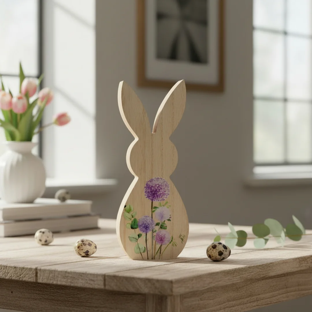 ZAJĄCZEK ZAJĄC DREWNIANY KRÓLIK WIELKANOCNY z dekoracją 20 CM — zdjęcie 5