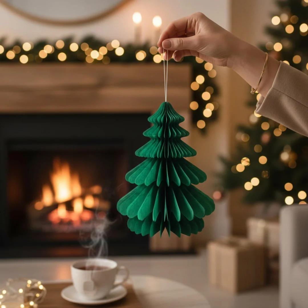ZAWIESZKA CHOINKA PAPIEROWA ROZKŁADANA ORIGAMI DEKORACJA ŚWIĄTECZNA 3D ZIELONA — zdjęcie 5