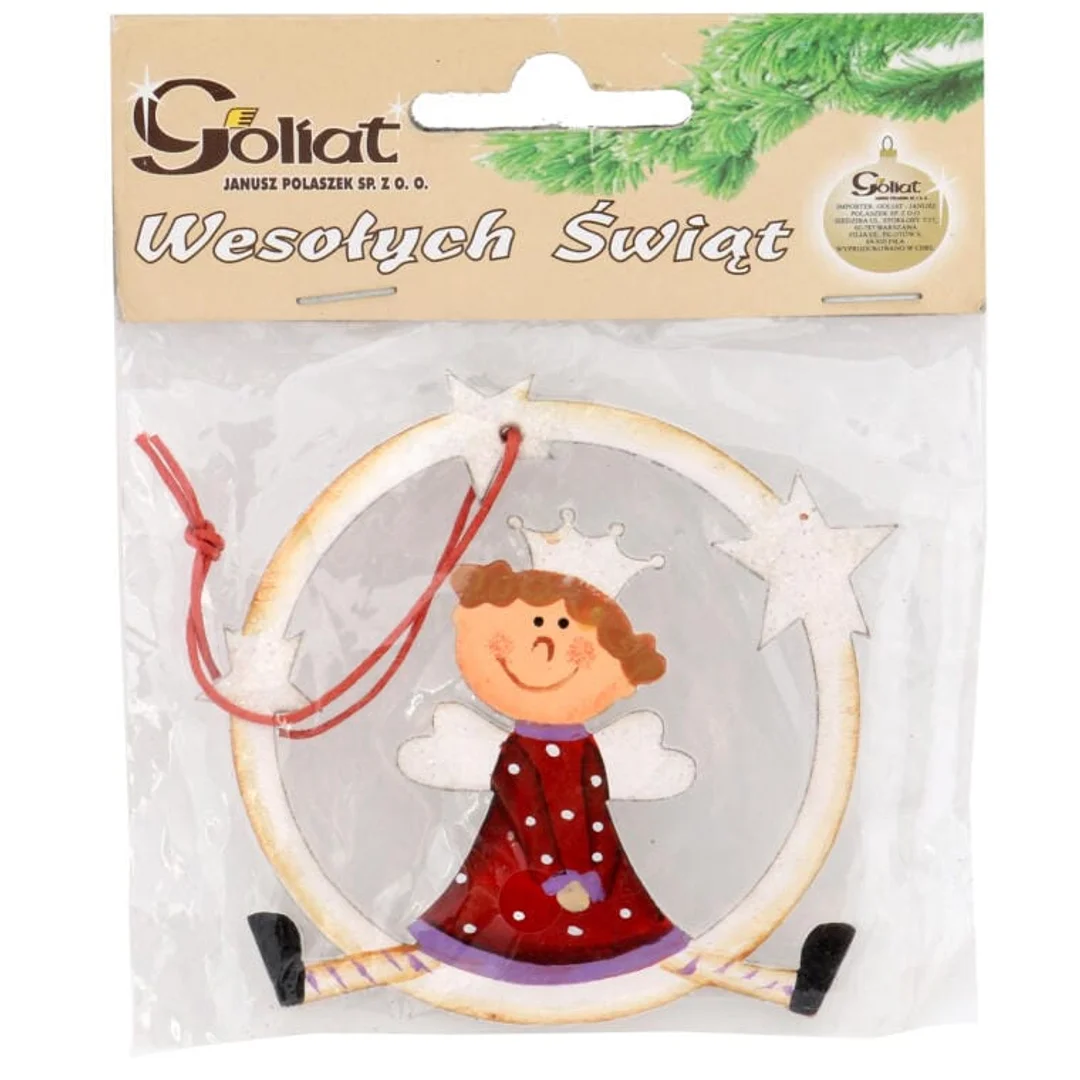 Zawieszka Drewniana: Czerwony Anioł w Kole - Witrazyk, Wysokość 12 cm — zdjęcie 4