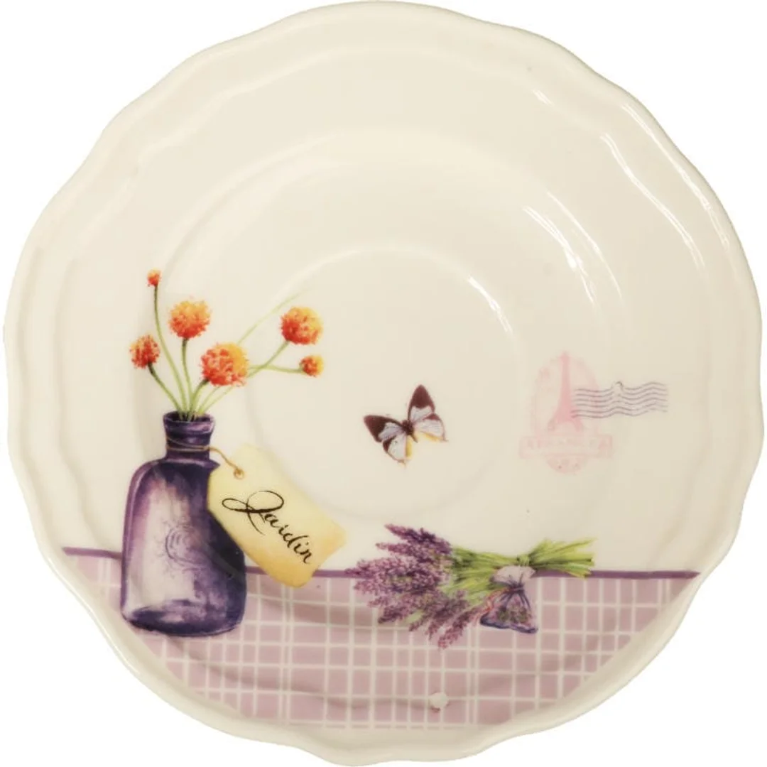 Zestaw 2 filiżanek i 2 talerzyków ceramicznych z kwiatami w wazonie w prezentowym opakowaniu