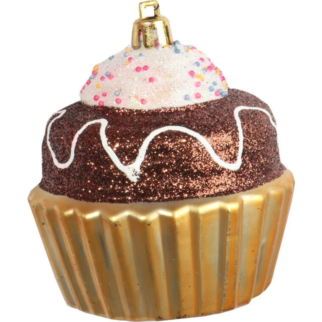 Zestaw 4 Bombek Bożonarodzeniowych Muffinki Czekoladowe z Brokatem, 8 cm, Plastikowe — zdjęcie 3
