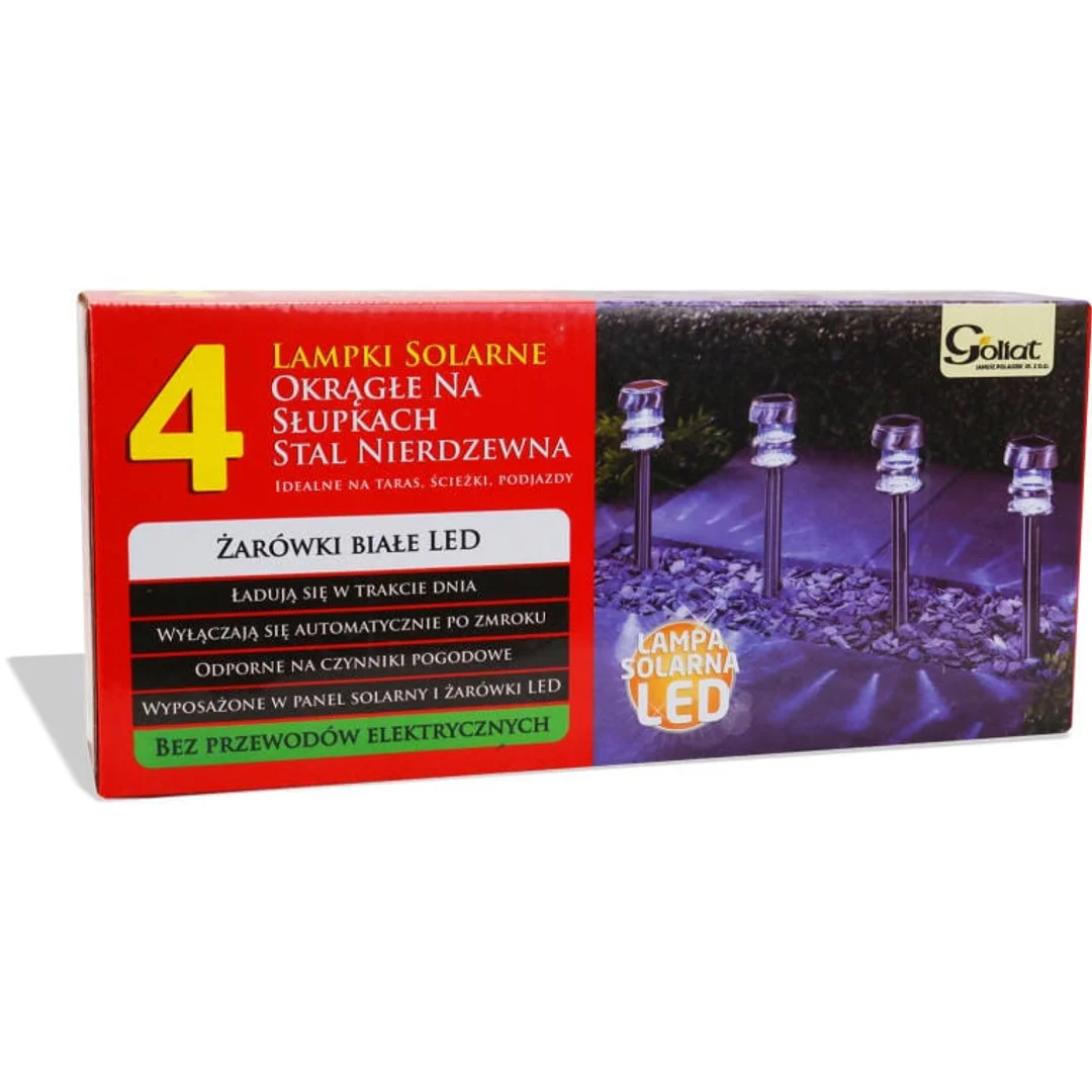 Zestaw 4 Samoładowalnych Okrągłych Lamp Solarnych z Czujnikiem Zmierzchu Model Goliat — zdjęcie 9
