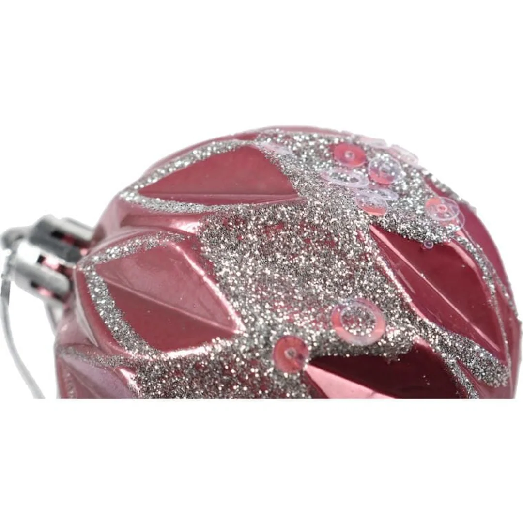 Zestaw 6 Eleganckich, Plastikowych Bombek Bożonarodzeniowych 6 cm - Kolor Różowy — zdjęcie 5