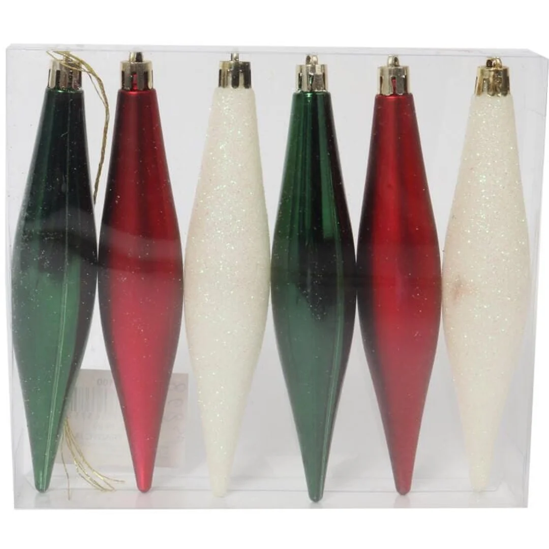 Zestaw 6 Eleganckich Plastikowych Bombek-Sopli 15 cm do Dekoracji Świątecznej — zdjęcie 2