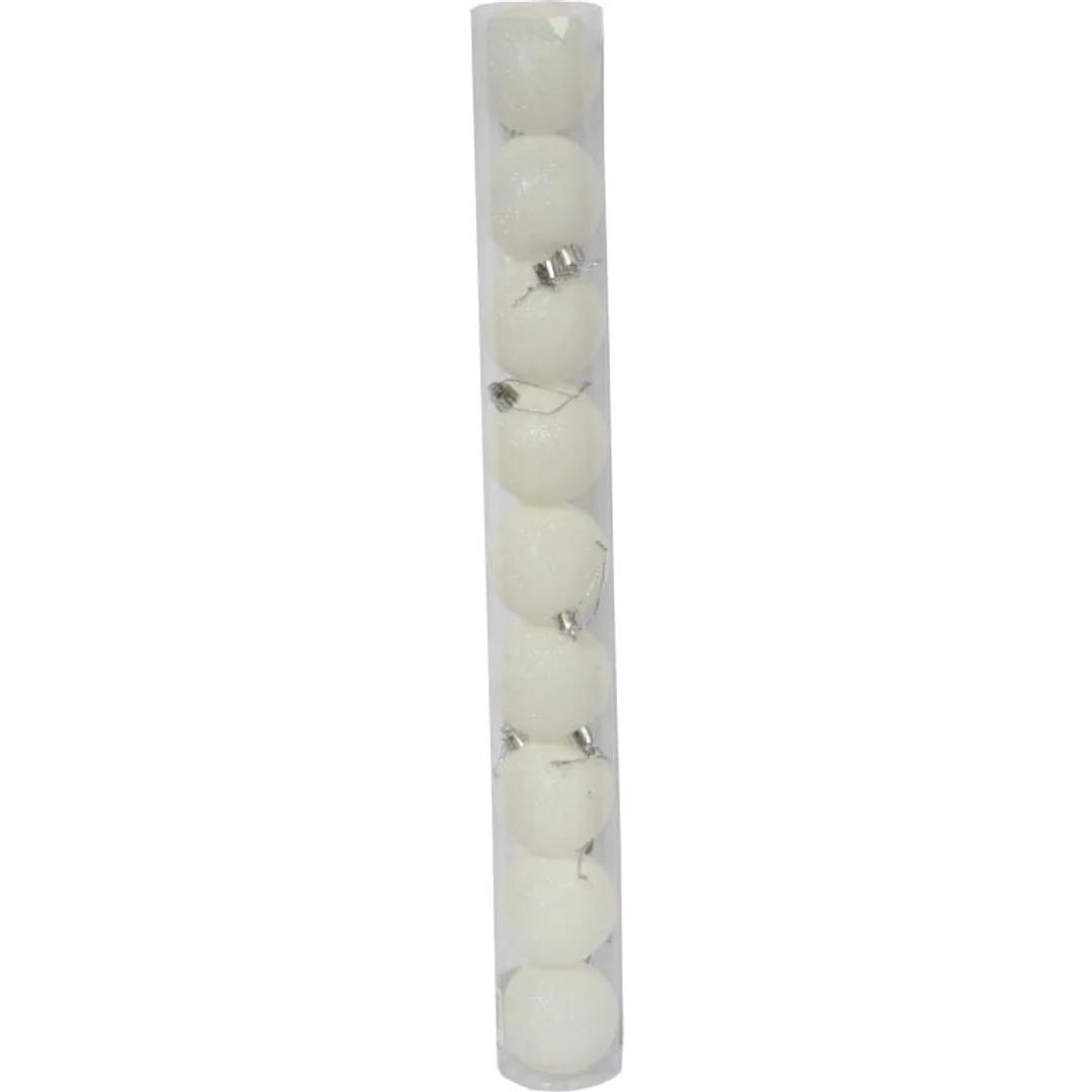 Zestaw 9 Białych Bombek Bożonarodzeniowych z Brokatem, Plastikowych, 6 cm — zdjęcie 2
