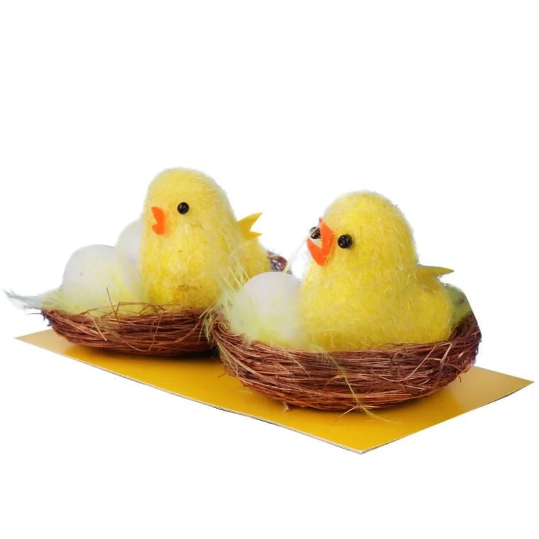 Zestaw Figurki Dekoracyjne Żółte Kurczaki w Gniazdach 2 Sztuki, 5 cm — zdjęcie 2