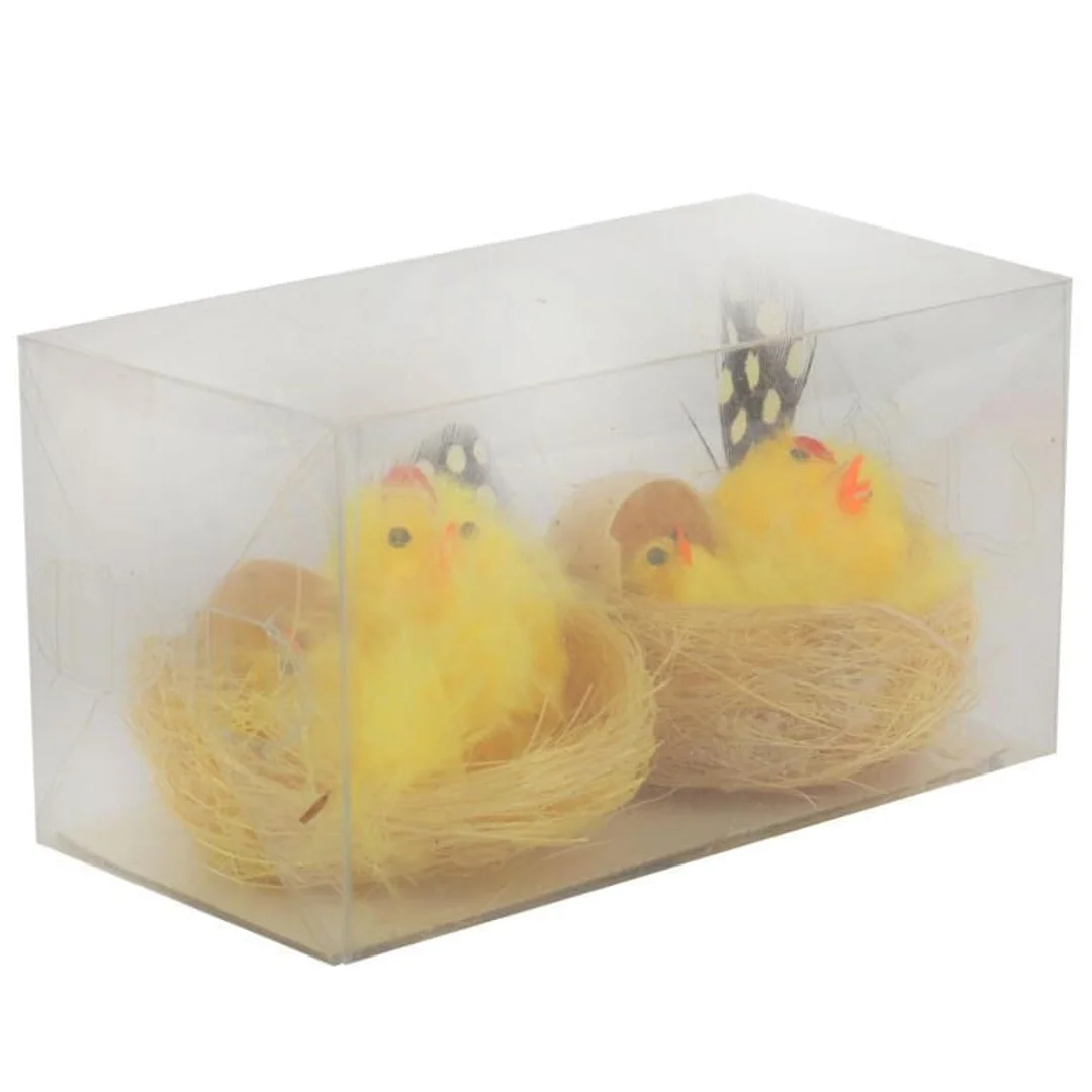 Zestaw Figurki Dekoracyjne Żółte Kurki w Gniazdach 2 Sztuki, 6 cm — zdjęcie 2
