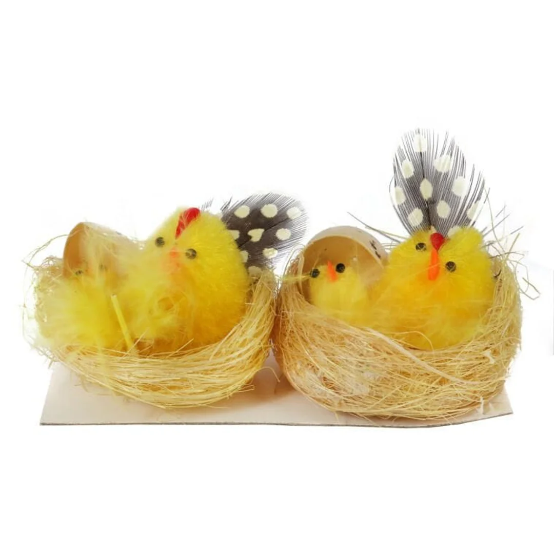 Zestaw Figurki Dekoracyjne Żółte Kurki w Gniazdach 2 Sztuki, 6 cm — zdjęcie 3