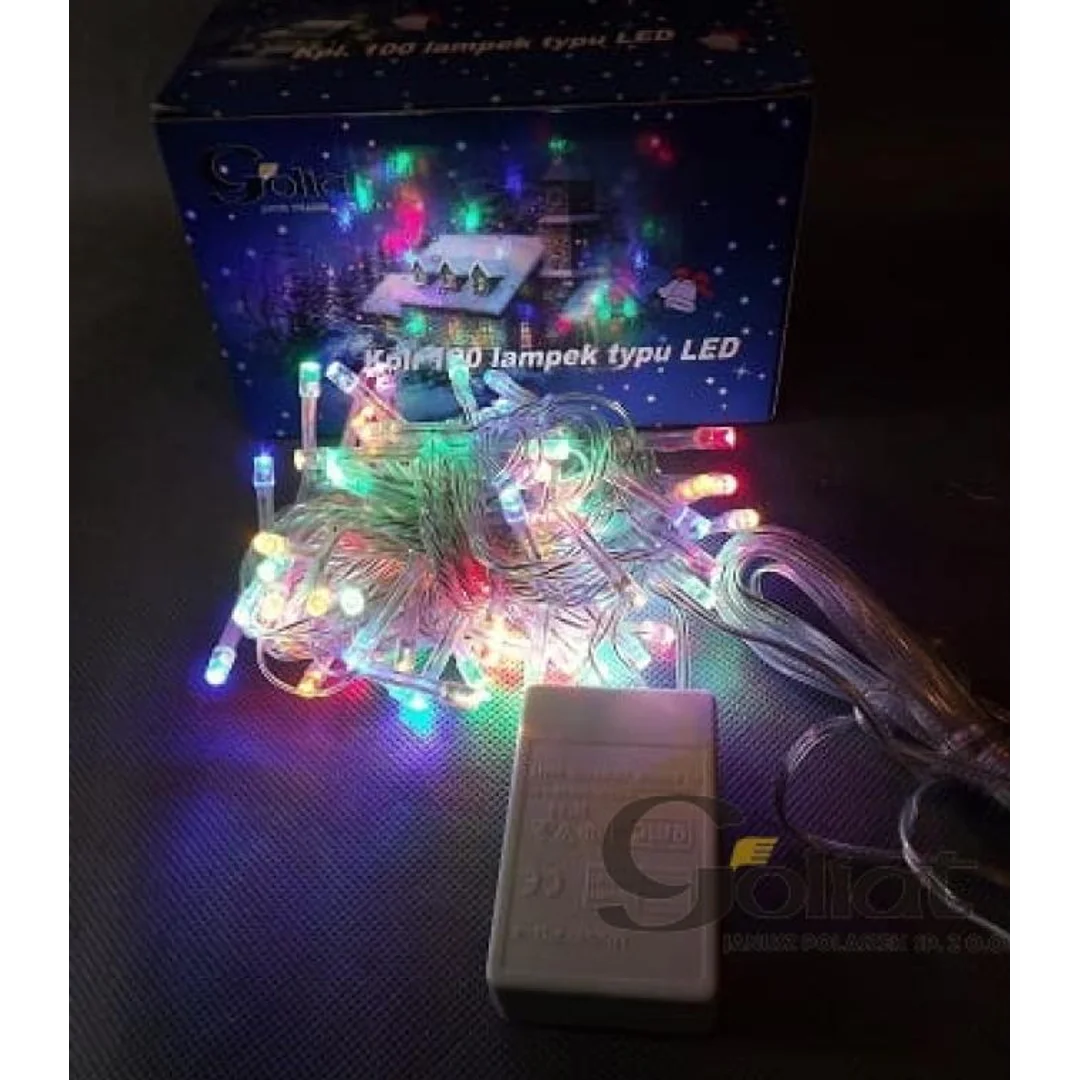 Zestaw Lampek Choinkowych LED 100szt, Multikolor, Wodoodporny, dla Wnętrza i Na Zewnątrz, Z Programatorem 8 Funkcji, Długość 5m, Polska Dystrybucja — zdjęcie 2