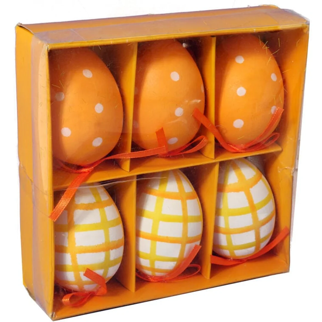 Zestaw świątecznych zawieszek - pomarańczowe jajka wielkanocne, 6 sztuk, 7cm. — zdjęcie 2