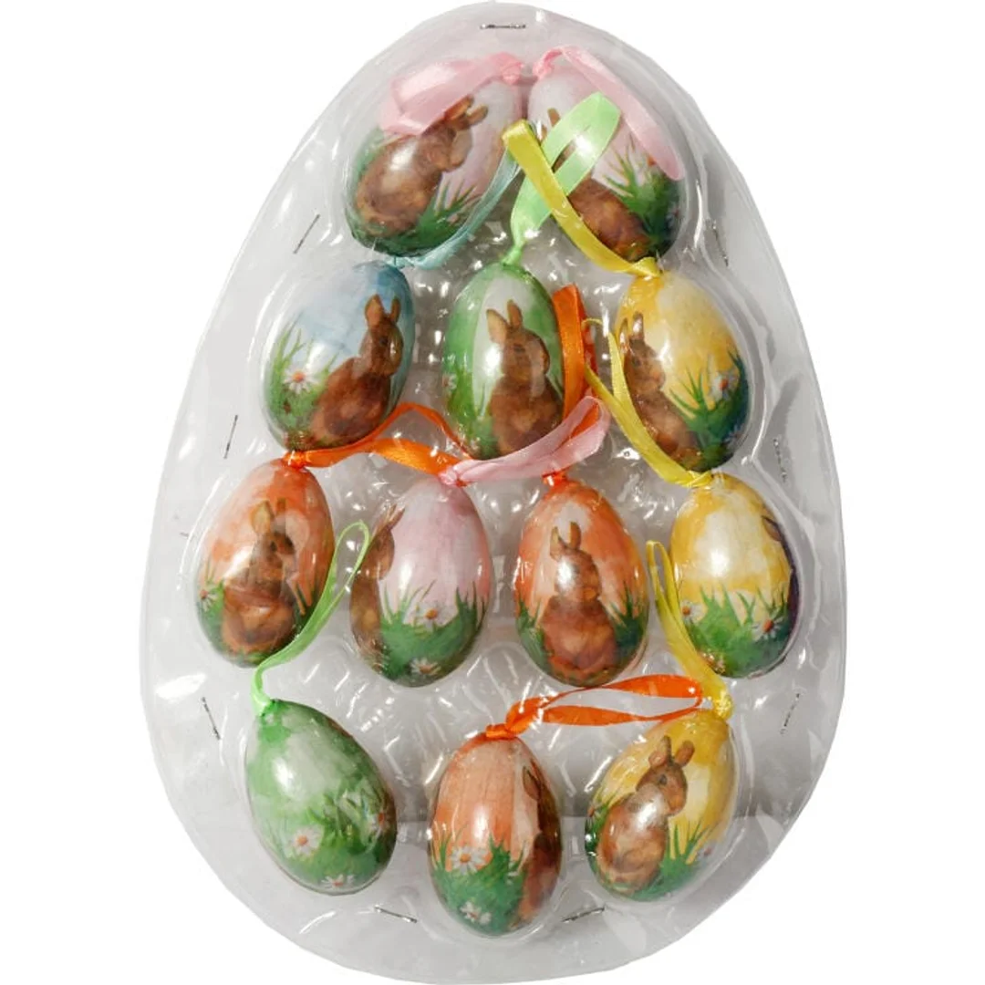 Zestaw Wielkanocnych Jajek Zawieszek z Motywem Zajączka - 12 sztuk, 6 cm — zdjęcie 2