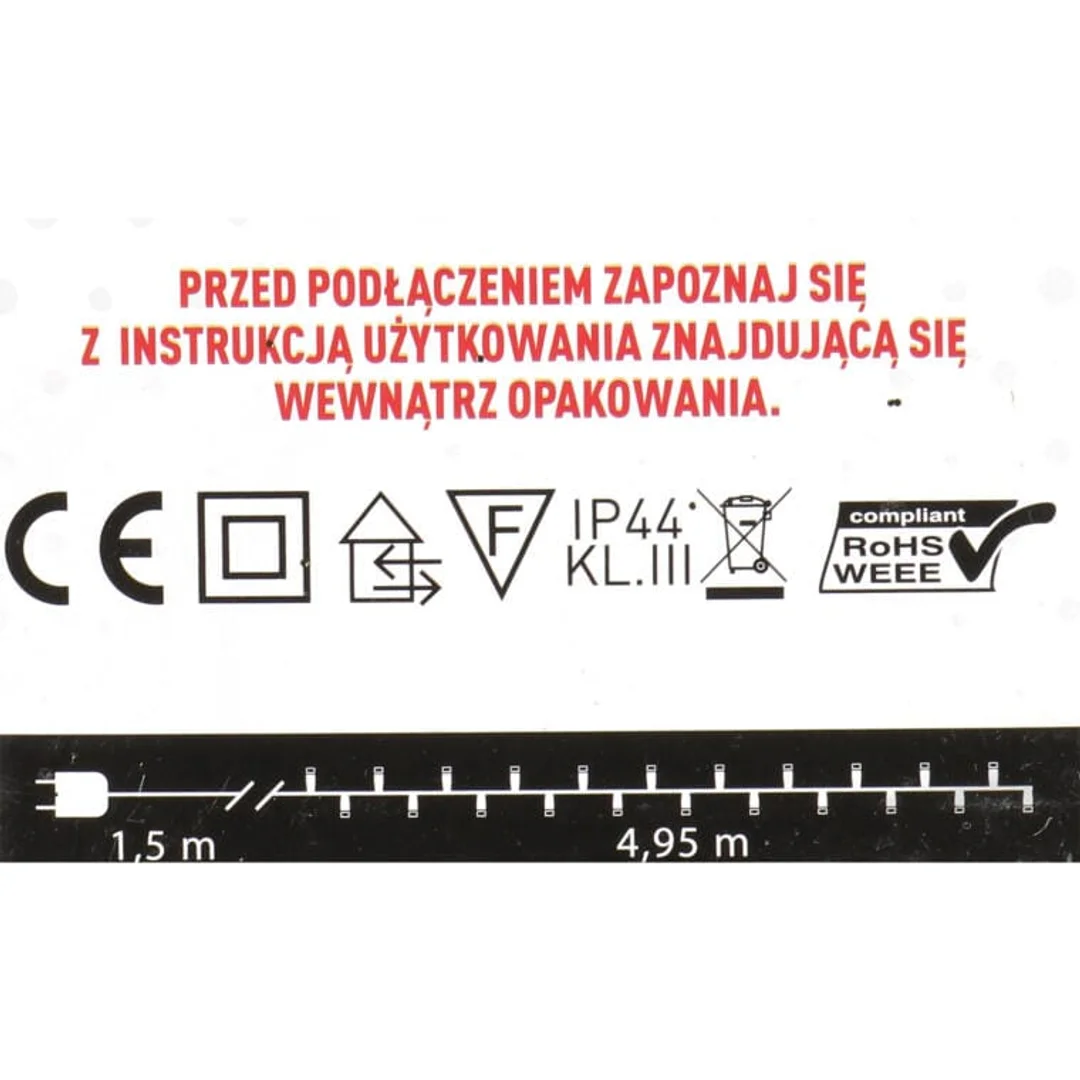 Zewnętrzne Lampki Choinkowe LED 100szt - Ciepły Biały, IP44, Dł. 4,95m+1,5m, Zasilane Sieciowo — zdjęcie 2