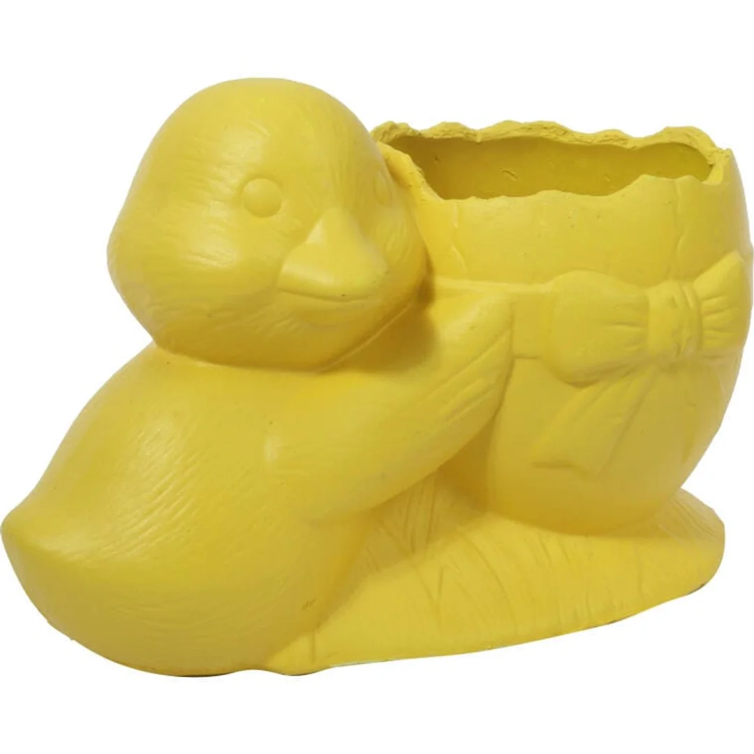 Żółta Ceramiczna Doniczka Wielkanocna w Kształcie Jajka z Dekoracją Kaczuszki — zdjęcie 2