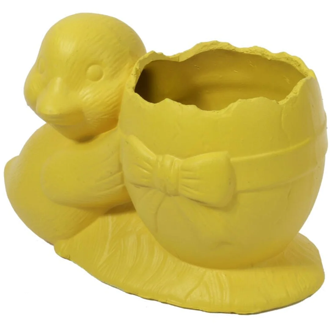 Żółta Ceramiczna Doniczka Wielkanocna w Kształcie Jajka z Dekoracją Kaczuszki — zdjęcie 3