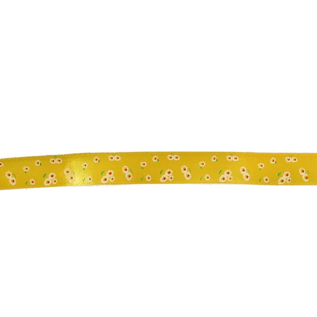 Żółta Wstążka Wiosenna z Kwiatkami 2,5 cm do Dekoracji Wielkanocnych i Prezentów, 3m