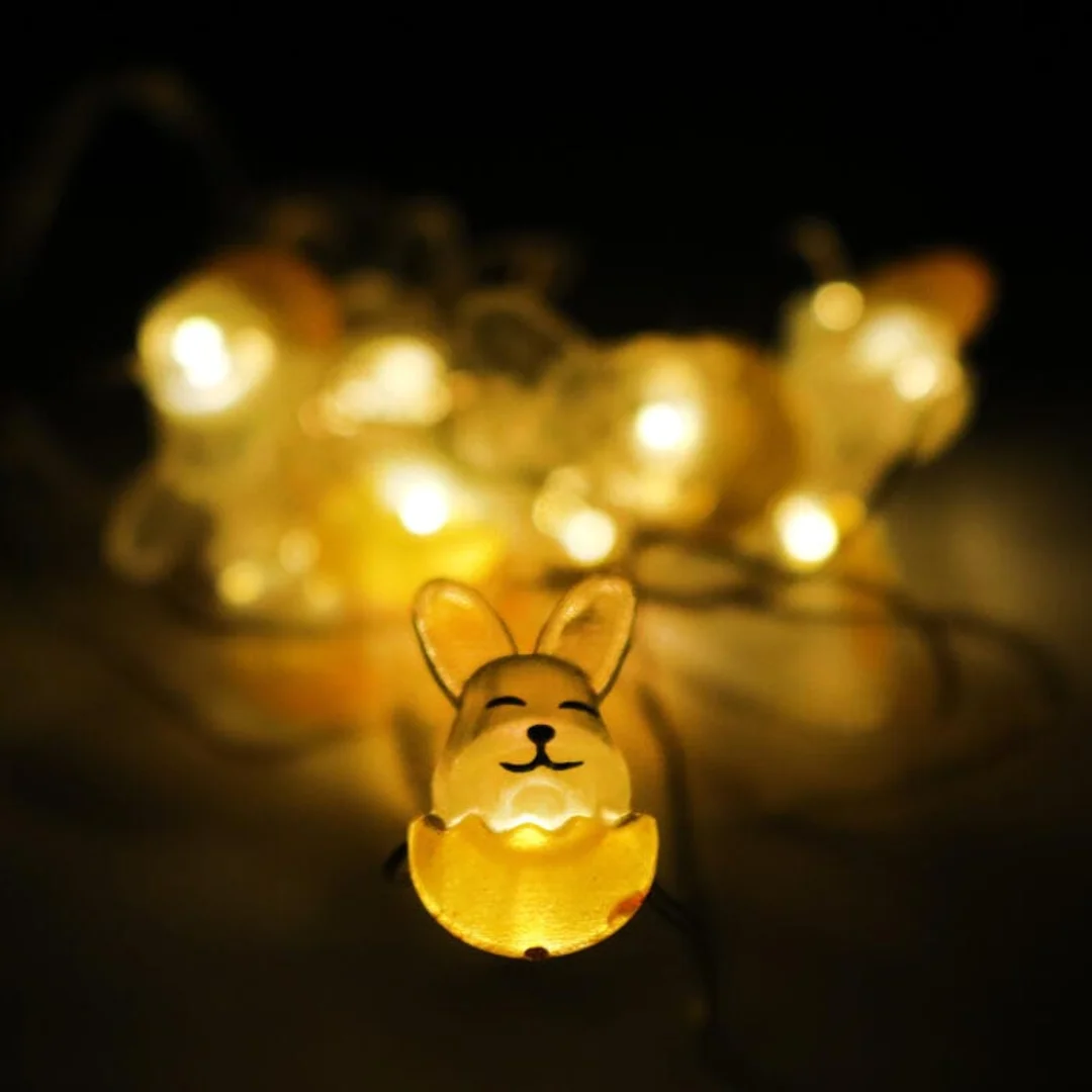 Żółte Lampki Wielkanocne w Kształcie Zajączków, 10 LED, Zasilanie Bateryjne, Dekoracja Wnętrz i Ogrodu — zdjęcie 3
