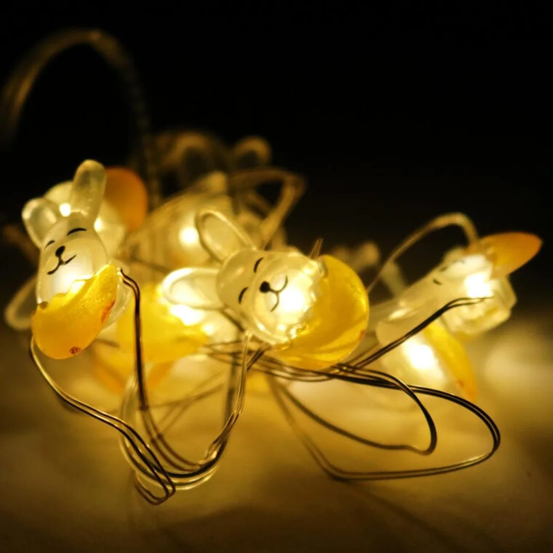 Żółte Lampki Wielkanocne w Kształcie Zajączków, 10 LED, Zasilanie Bateryjne, Dekoracja Wnętrz i Ogrodu — zdjęcie 4