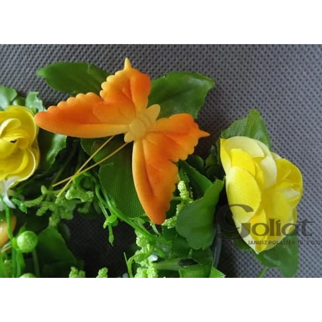 Żółty stroik na świecę z pomarańczowymi motylkami - Średnica 8cm, Wielkość 15cm — zdjęcie 2
