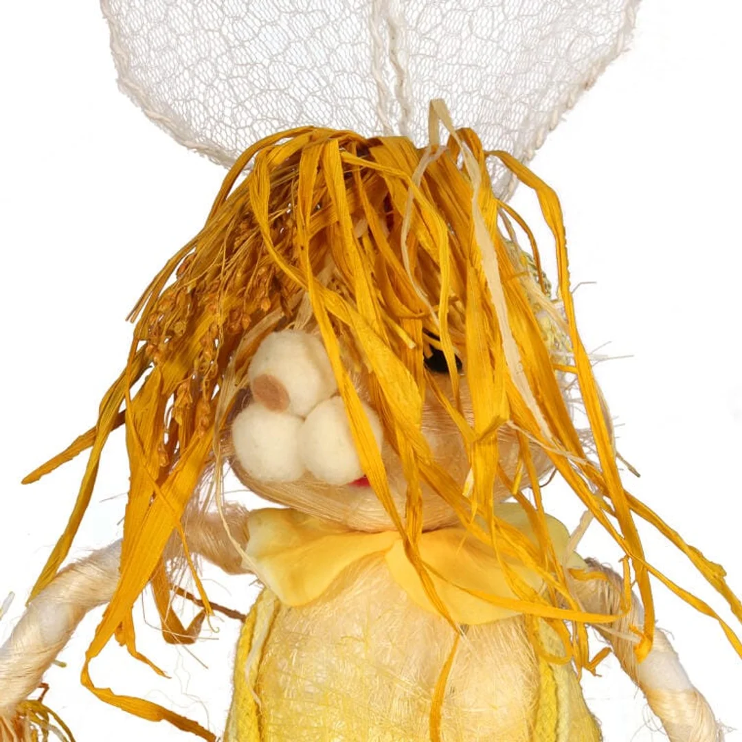 Żółty Zając z Sizalu Trzymający Jajko - Wielkanocna Figurka Stojąca 78cm — zdjęcie 2