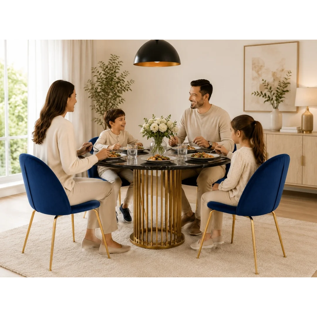 Krzesło tapicerowane CAMILA BLUE VELVET GOLD — zdjęcie 7