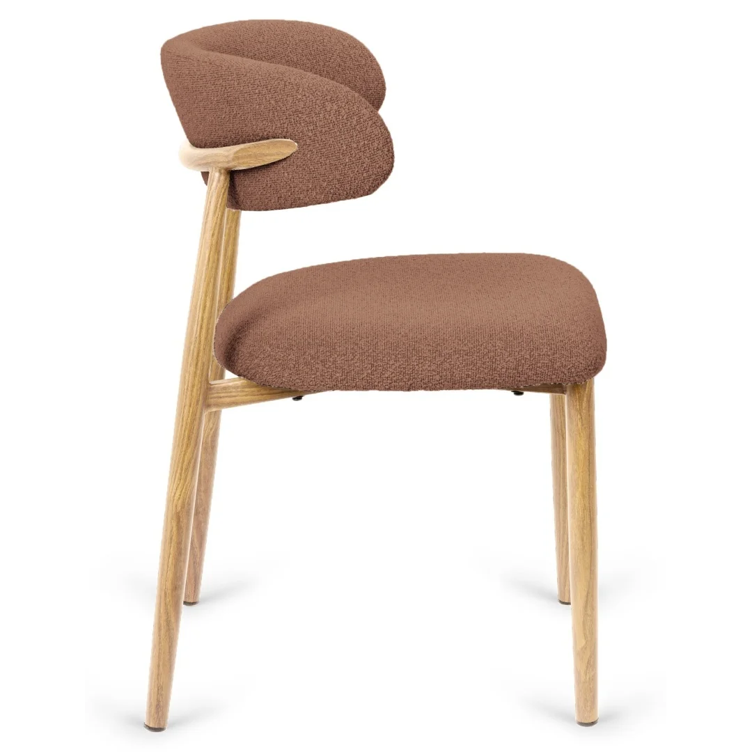 Krzesło tapicerowane LUCCA BOUCLE BROWN LIGHT WOOD — zdjęcie 4