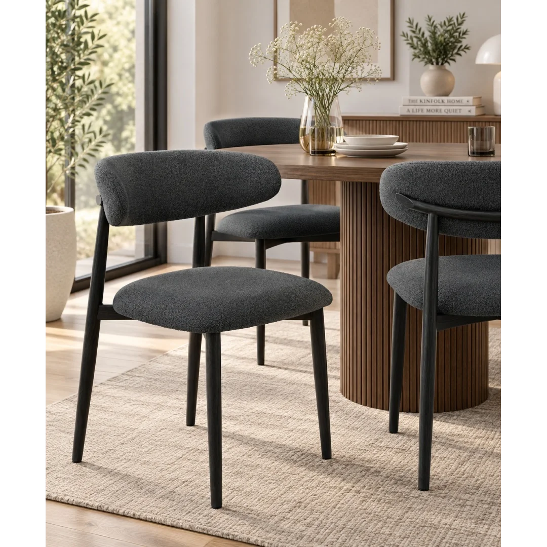 Krzesło tapicerowane LUCCA BOUCLE DARK GREY BLACK WOOD — zdjęcie 6
