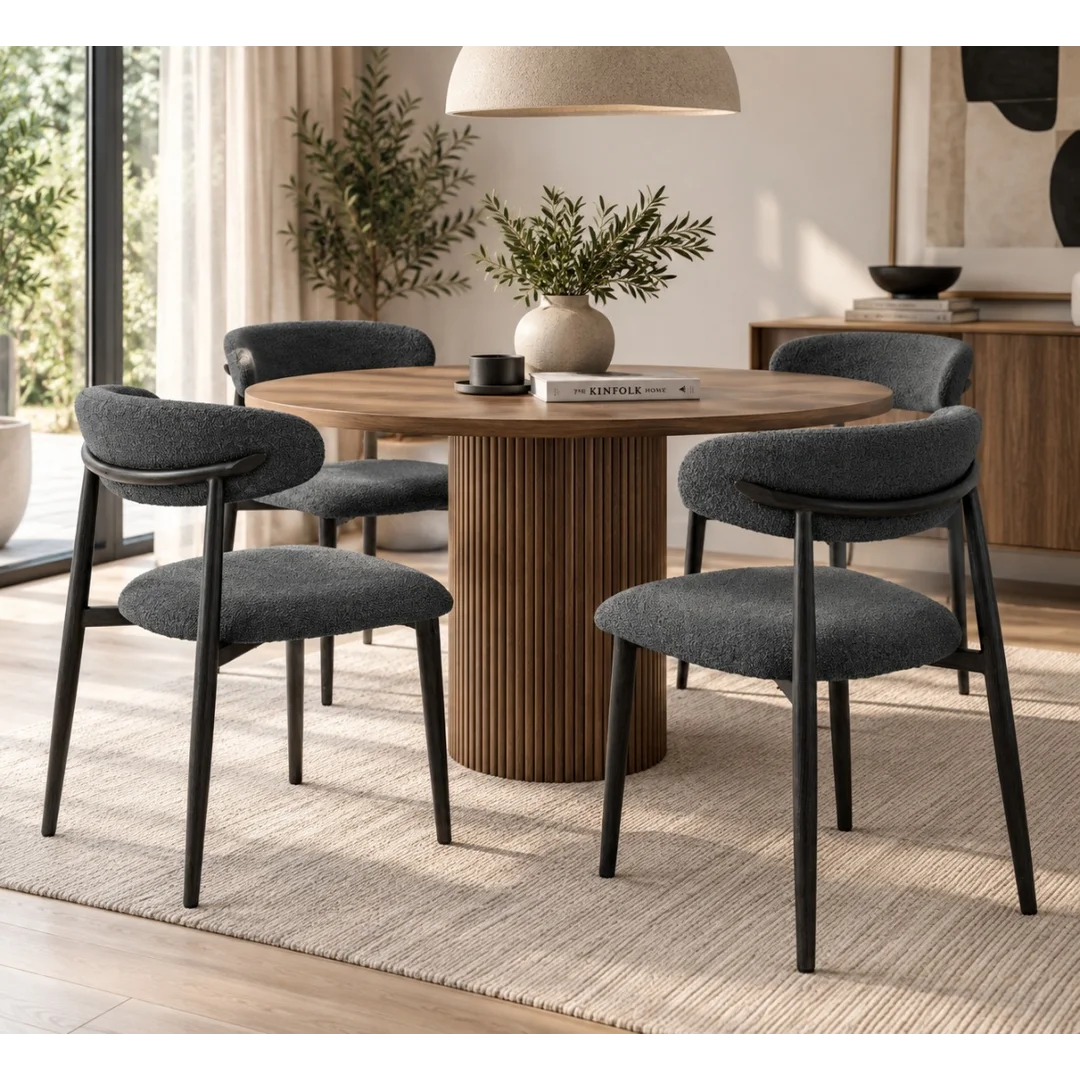 Krzesło tapicerowane LUCCA BOUCLE DARK GREY BLACK WOOD — zdjęcie 7