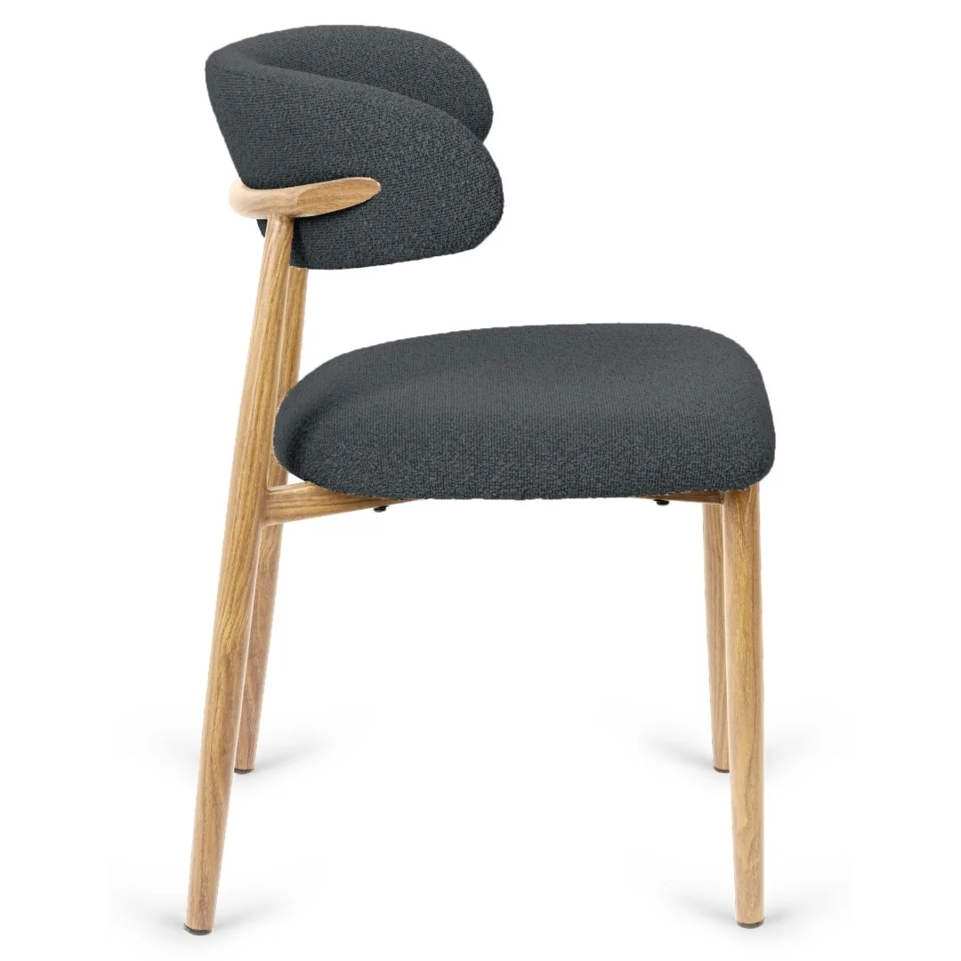 Krzesło tapicerowane LUCCA BOUCLE DARK GREY LIGHT WOOD — zdjęcie 4
