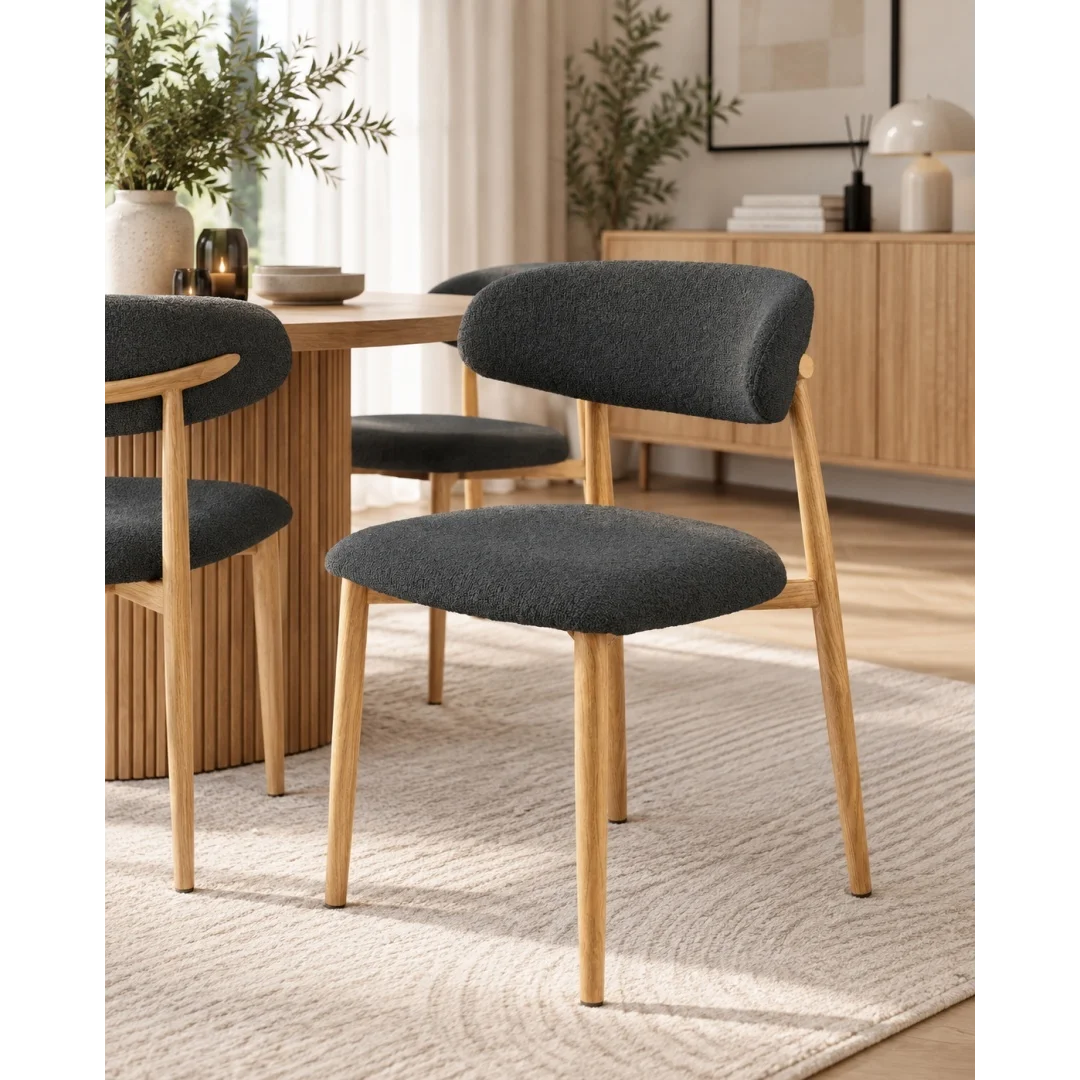 Krzesło tapicerowane LUCCA BOUCLE DARK GREY LIGHT WOOD — zdjęcie 6