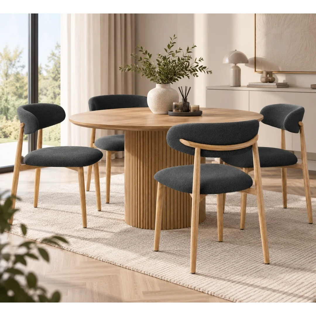 Krzesło tapicerowane LUCCA BOUCLE DARK GREY LIGHT WOOD — zdjęcie 7