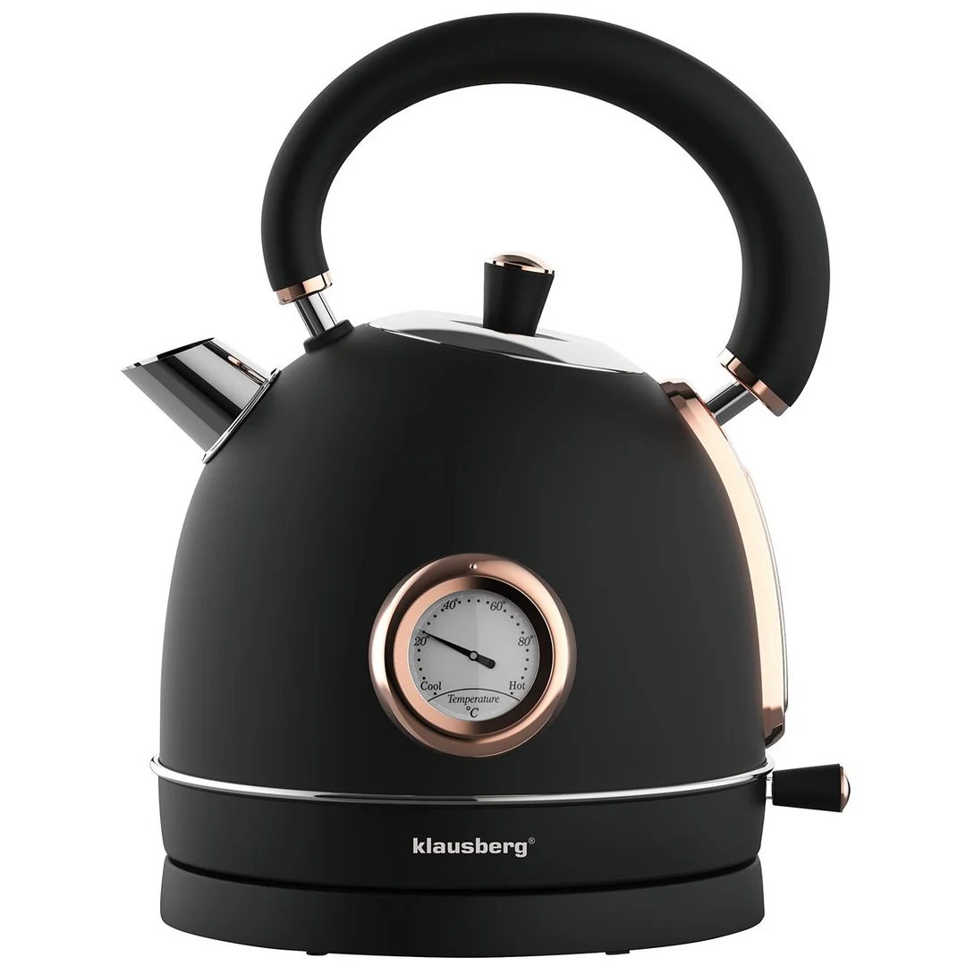 Czajnik elektryczny z termometrem, stal nierdzewna, czarny/rose gold 1,8l, 1850-2200W, Klausberg, KB-7905