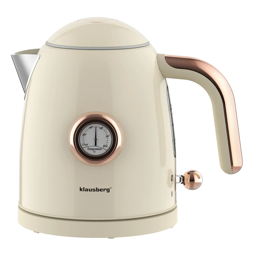 Czajnik elektryczny z termometrem, stal nierdzewna, kremowy, 1,0l, 1200W, Klausberg, KB-9018