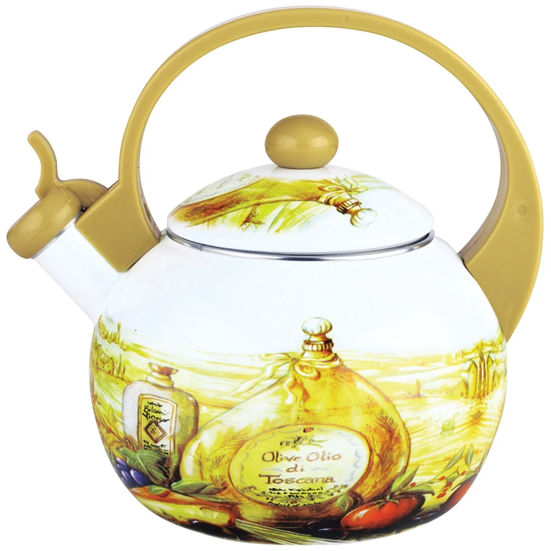 Czajnik z gwizdkiem, stal emaliowana, wzór - toskańska oliwa, 2l, KINGHoff, KH-3700