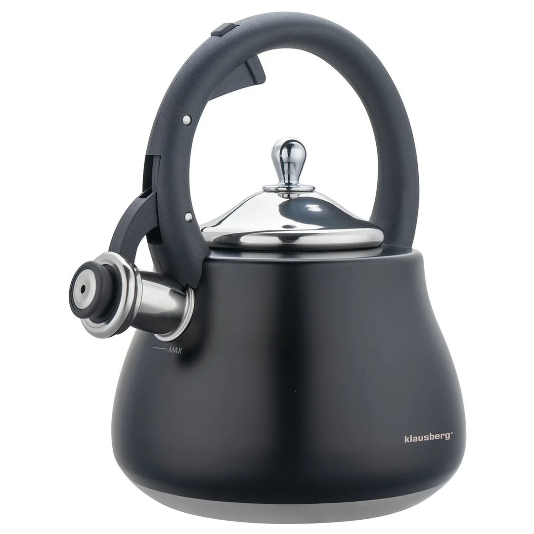 Czajnik z gwizdkiem, stal nierdzewna, czarny ze srebrnymi elementami, 2,8l, Klausberg, KB-7918