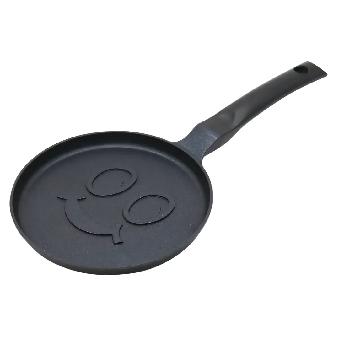 Patelnia do naleśników, wzór uśmiechnięta buźka, aluminiowa, nieprzywierająca powłoka, czarna, Ø18 cm, Klausberg, KB-7971