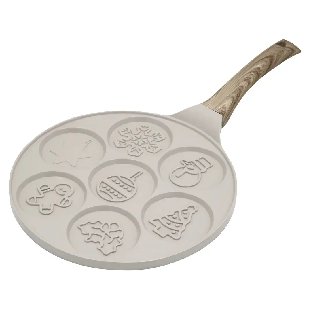 Patelnia do placków, bożonarodzeniowe wzory, aluminiowa, powłoka nieprzywierająca, beżowa, Ø26,5 cm, Klausberg, KB-7970