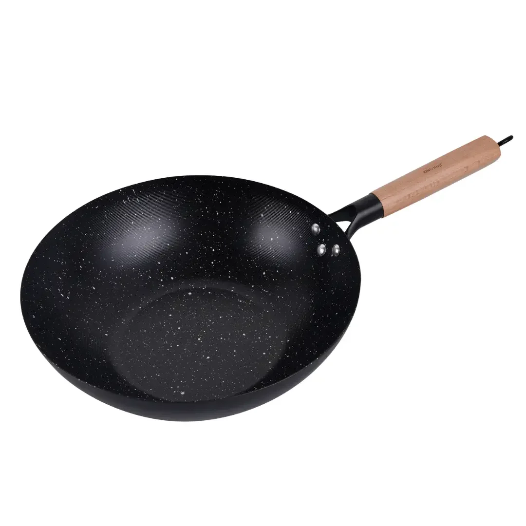 Patelnia WOK 30 cm, stal węglowa, powłoka marmurkowa nieprzywierająca, drewniany uchwyt, KINGHoff, KH-1983