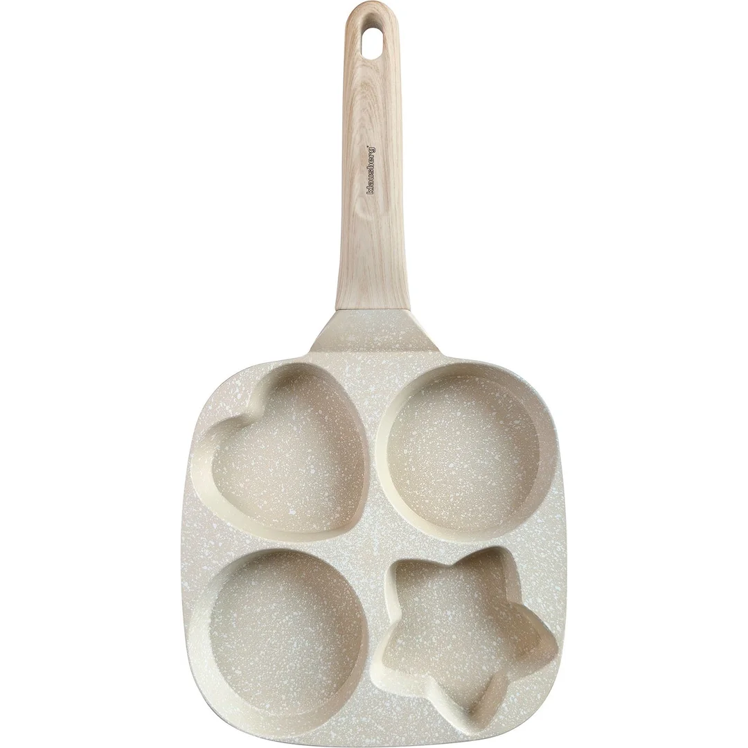 Patelnia z powłoką nieprzywieralną, beżowa z drewnopodobną rączką, 4 sekcje w różnych kształtach, 36x19x2,3cm, Klausberg,KB-7809
