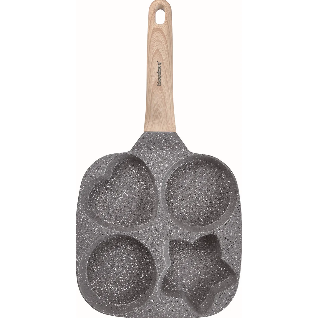 Patelnia z powłoką nieprzywieralną, szara z drewnopodobną rączką, 4 sekcje w różnych kształtach, 36x19x2,3cm, Klausberg,KB-7808