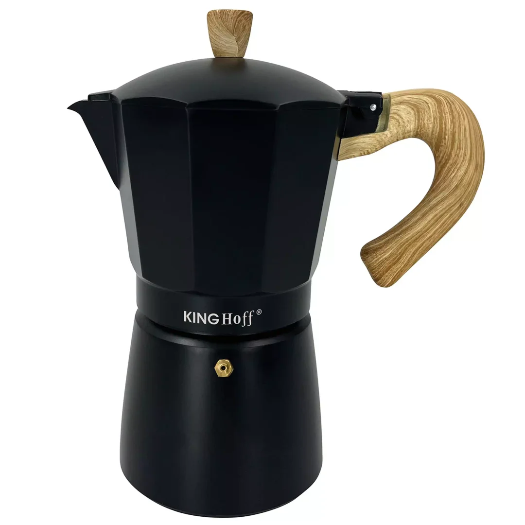 Zaparzacz do kawy espresso z aluminium, 6 filiżanek, czarny/drewnopodobny, KINGHoff, KH-1886