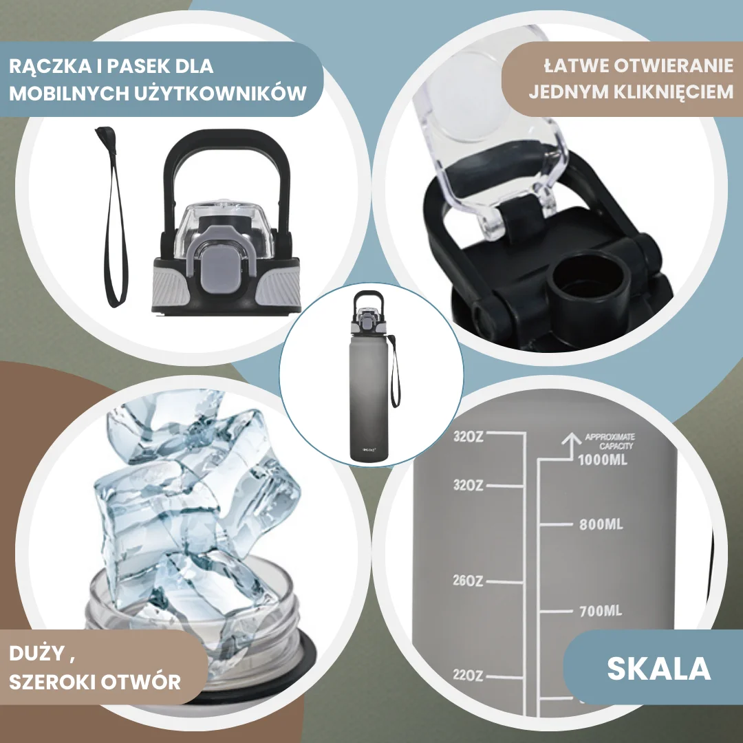 Butelka na wodę 1L, z blokadą, BPA-free, szczelna, KINGHoff KH-2008 — zdjęcie 4