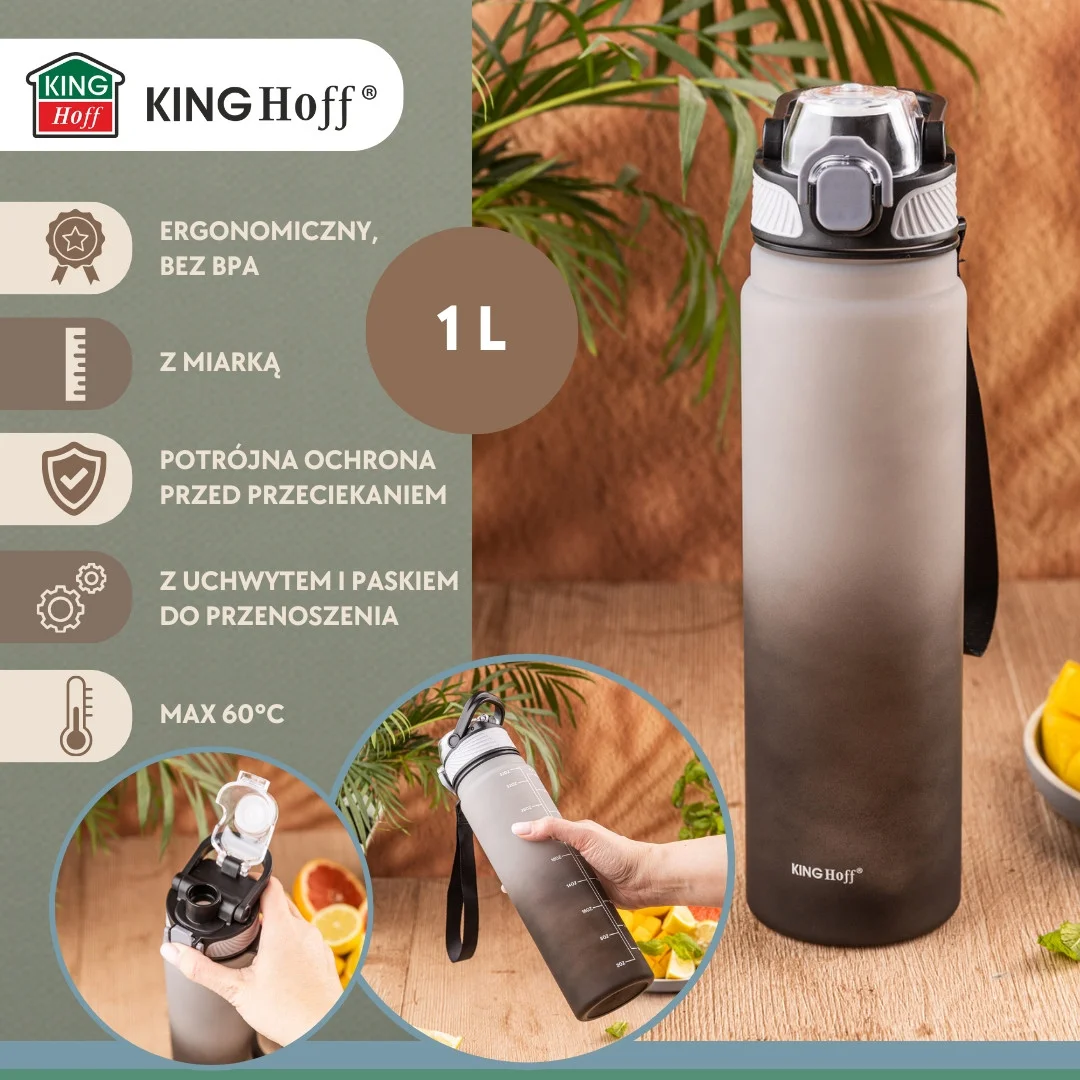 Butelka na wodę 1L, z blokadą, BPA-free, szczelna, KINGHoff KH-2008 — zdjęcie 7