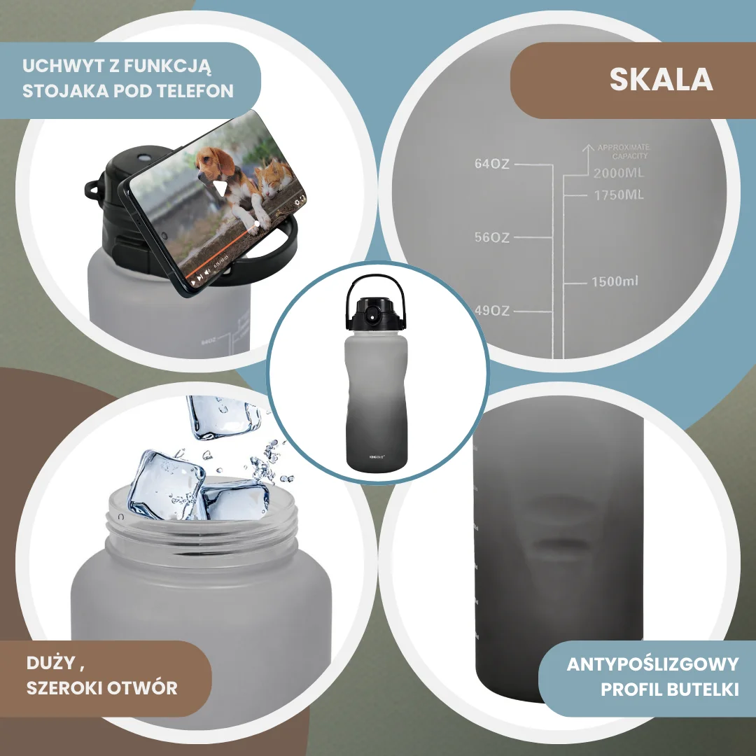 Butelka na wodę 2L, ze słomką, BPA-free, szczelna, KINGHoff KH-2009 — zdjęcie 6