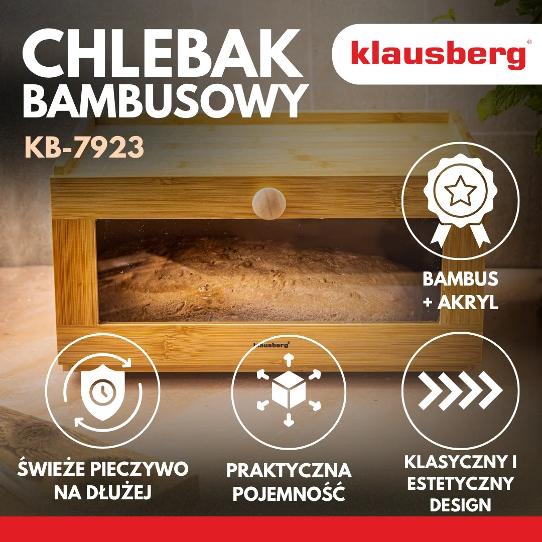 Chlebak bambusowy, akrylowy front, 35,5×24×18cm, Klausberg, KB-7923 — zdjęcie 4