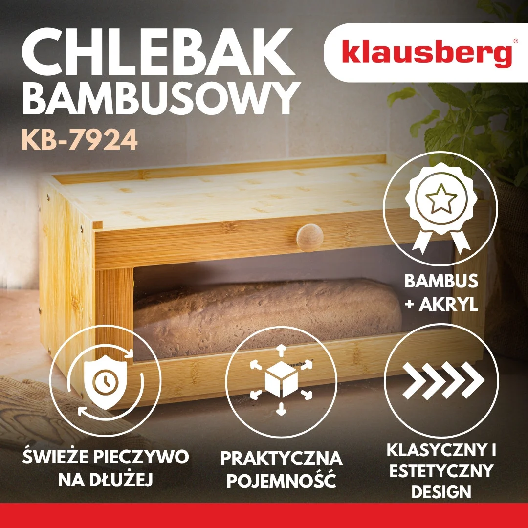 Chlebak bambusowy, akrylowy front, 40×24,5×19cm, Klausberg, KB-7924 — zdjęcie 4